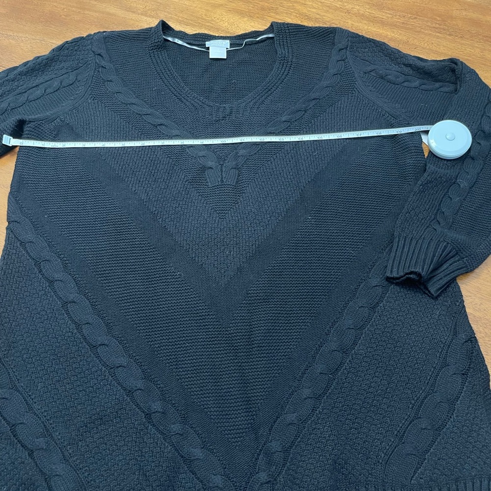 NWT Chicos Zenergy Black Cable Knit Cashmere Blend V-neck Sweater 1